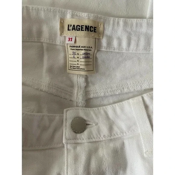 L'AGENCE Nadia High Rise Crop Straight Jean in Blanc Size 31